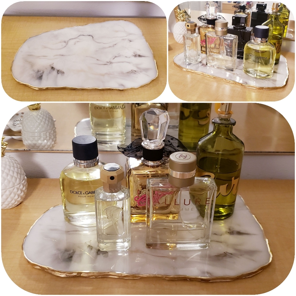 Handmade Resin Epoxy Vanity Tray Marble Design